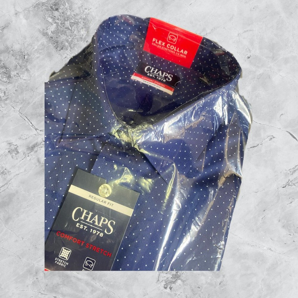 Chaps Long-sleeve Navy Polka Dot Dress Shirt